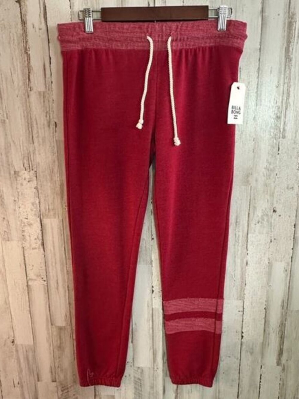 NWT Billabong Fleece Lined Jogger Pants Small Burgundy Drawstring Coastal Preppy